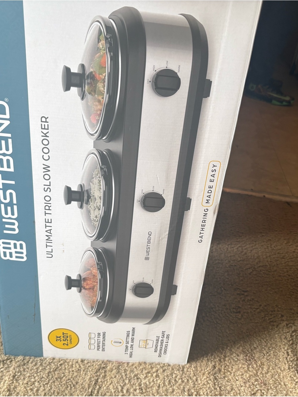 Stainless Steel and Black Triple Slow Cooker - Silver/Black